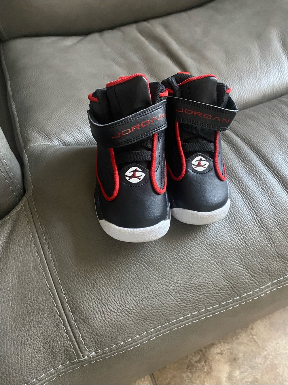 Jordan Kids Black and Red High-Top Sneakers with White Soles